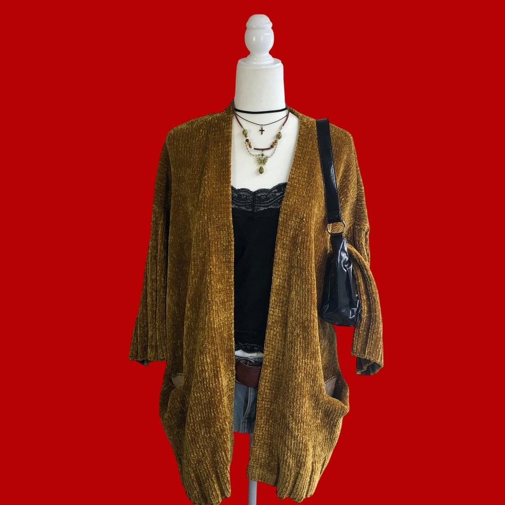 Anthropologie MOTH Mustard Gold Chenille Cardigan Sweater XS Whimsigoth Boho